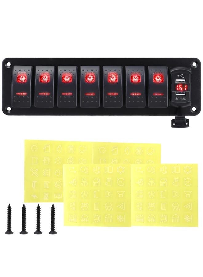8 In 1 Panel Red Boat Switch USB Car Charger 4 8A Digital Voltmeter Yacht Modification - Image 1