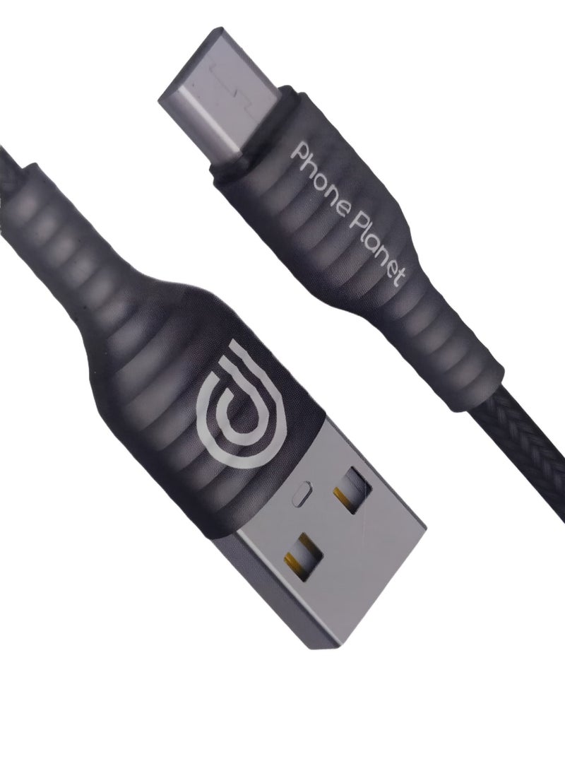 فون بلانيت كابل يو اس بي 1 متر كابل شاحن سريع QC 3.0 مايكرو يو اس بي 2.0 سلك شحن اندرويد نايلون مضفر - اسود - Image 1
