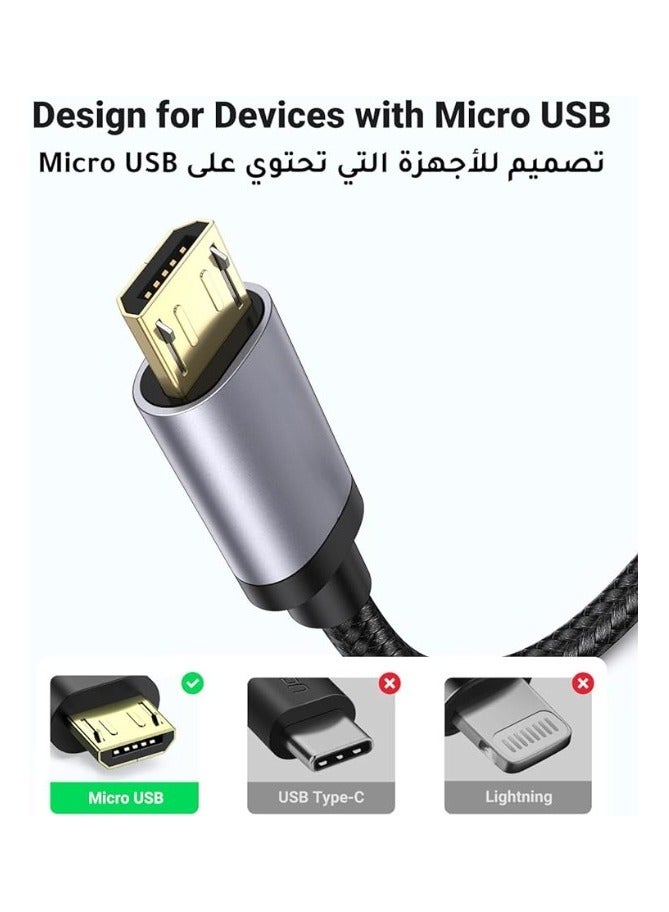 فون بلانيت كابل يو اس بي 1 متر كابل شاحن سريع QC 3.0 مايكرو يو اس بي 2.0 سلك شحن اندرويد نايلون مضفر - اسود - Image 2