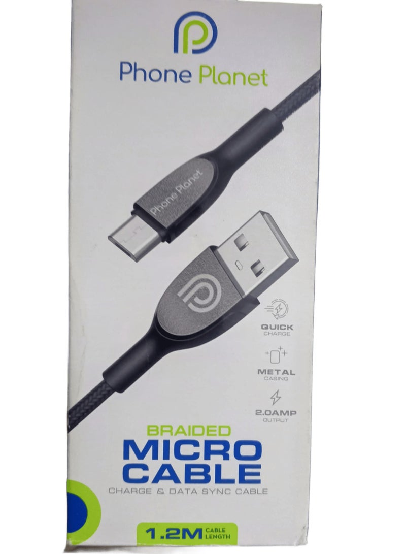 فون بلانيت كابل يو اس بي 1 متر كابل شاحن سريع QC 3.0 مايكرو يو اس بي 2.0 سلك شحن اندرويد نايلون مضفر - اسود - Image 4