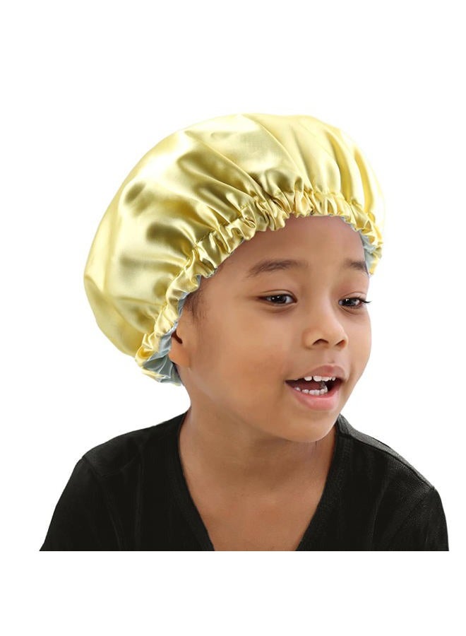 ELIHAIR Kids Satin Bonnet Sleeping Cap for Natural Hair Teens Toddler Child Baby Adjustable Satin Cap for Night Sleeping Reversible Double Sky Blue/Yellow - Image 4