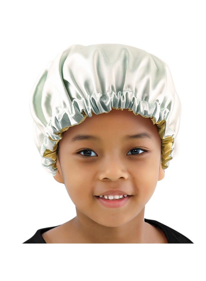 ELIHAIR Kids Satin Bonnet Sleeping Cap for Natural Hair Teens Toddler Child Baby Adjustable Satin Cap for Night Sleeping Reversible Double Sky Blue/Yellow - Image 1