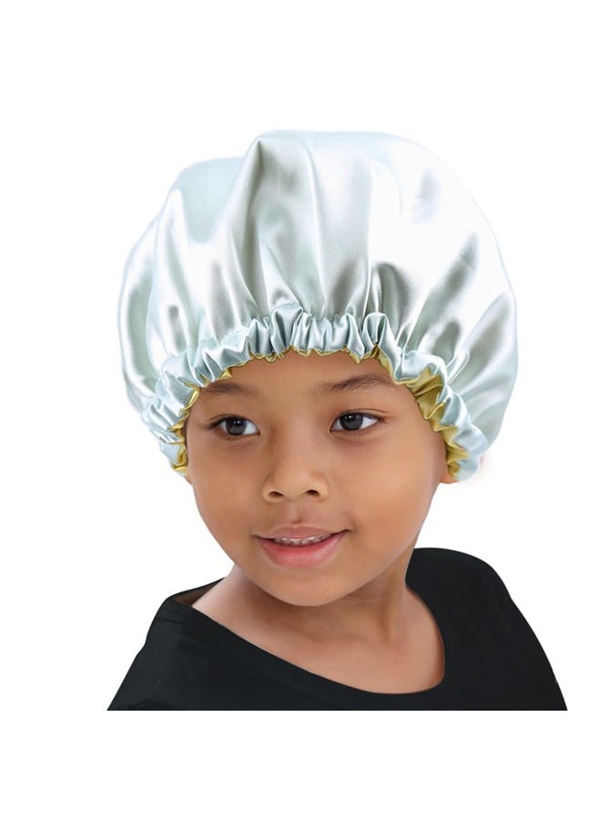 ELIHAIR Kids Satin Bonnet Sleeping Cap for Natural Hair Teens Toddler Child Baby Adjustable Satin Cap for Night Sleeping Reversible Double Sky Blue/Yellow - Image 3
