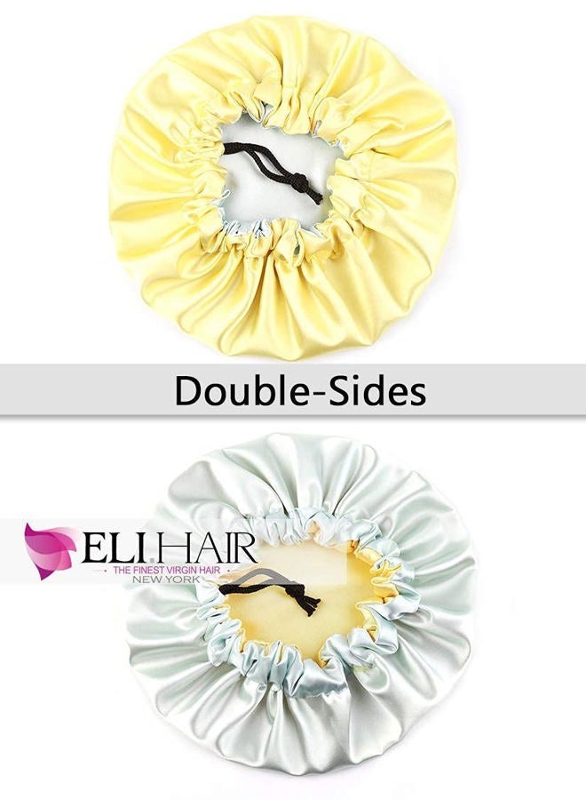 ELIHAIR Kids Satin Bonnet Sleeping Cap for Natural Hair Teens Toddler Child Baby Adjustable Satin Cap for Night Sleeping Reversible Double Sky Blue/Yellow - Image 2