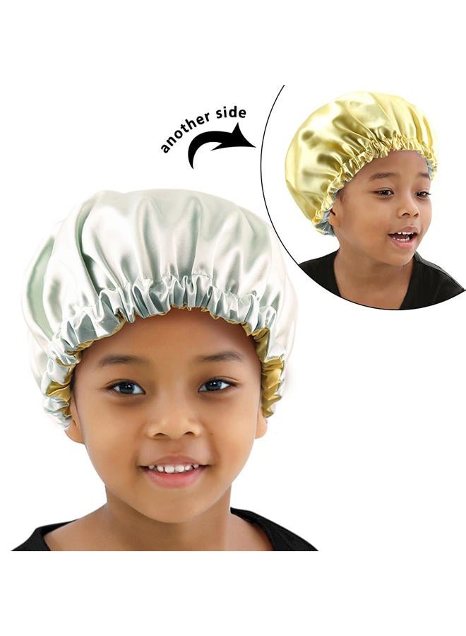 ELIHAIR Kids Satin Bonnet Sleeping Cap for Natural Hair Teens Toddler Child Baby Adjustable Satin Cap for Night Sleeping Reversible Double Sky Blue/Yellow - Image 5