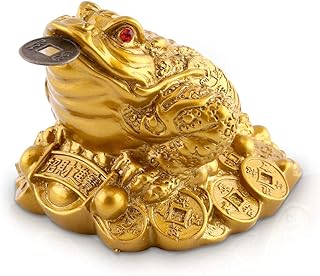 Ejoyous Ejoyous Feng Shui Money Frog Money Toad Chinese Lucky Three Legged Wealth Frog Bronze Brass Treasure Basin Statue  - Image 1