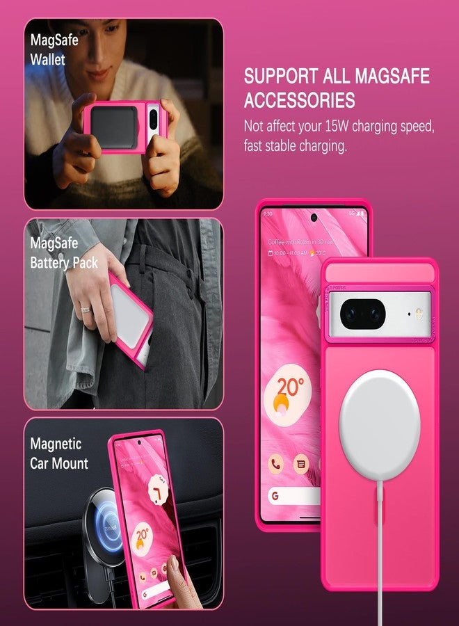 BENTOBEN for Google Pixel 7 Case [Compatible with Magsafe] Translucent Matte Magnetic Pixel 7 Case Magsafe Slim Thin Shockproof Women Men Protective Phone Cases Cover for Google Pixel 7 6.4", Hot Pink - Image 2