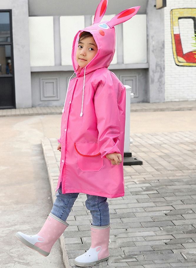 Y&D Children's raincoats, Cartoon Kids Rain Jacket, Blue CarGirls Hooded Poncho Outdoors Transparent Raincoat Student Suit Waterproof Durable Windbreaker (Pink Rabbit)  - Image 1