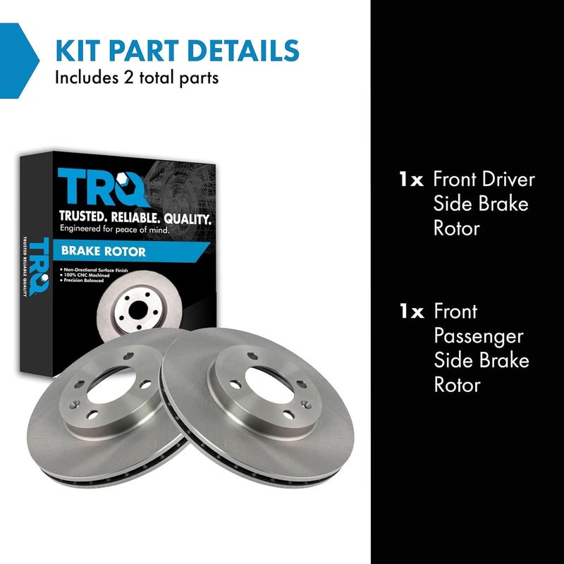 TRQ Front Brake Rotors Set Vented Compatible with 1995-2002 Volkswagen Cabrio 1993-1999 Golf 1989-1999 Jetta 1990-1997 Passat 1986-1988 Quantum Scirocco - Image 2