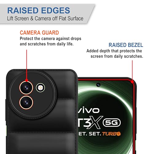 CEDO Vivo T3x (5G) Back Cover | Camera Bump & 360° Flexible Puff Armor Protection | Matte Soft Silicon Shock Proof Rubberised Back Case Cover (Black) - Image 2