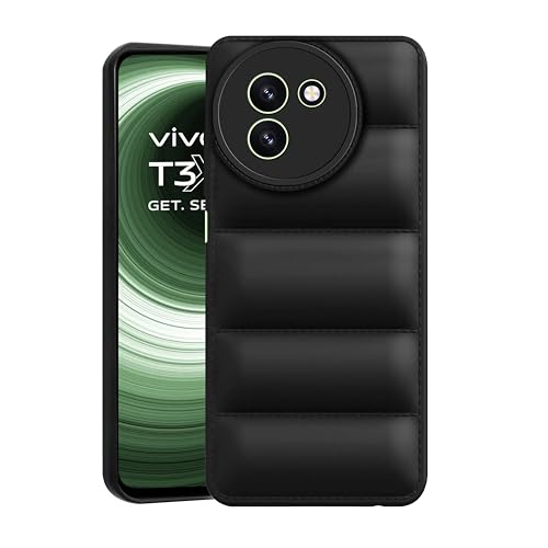 CEDO Vivo T3x (5G) Back Cover | Camera Bump & 360° Flexible Puff Armor Protection | Matte Soft Silicon Shock Proof Rubberised Back Case Cover (Black) - Image 1