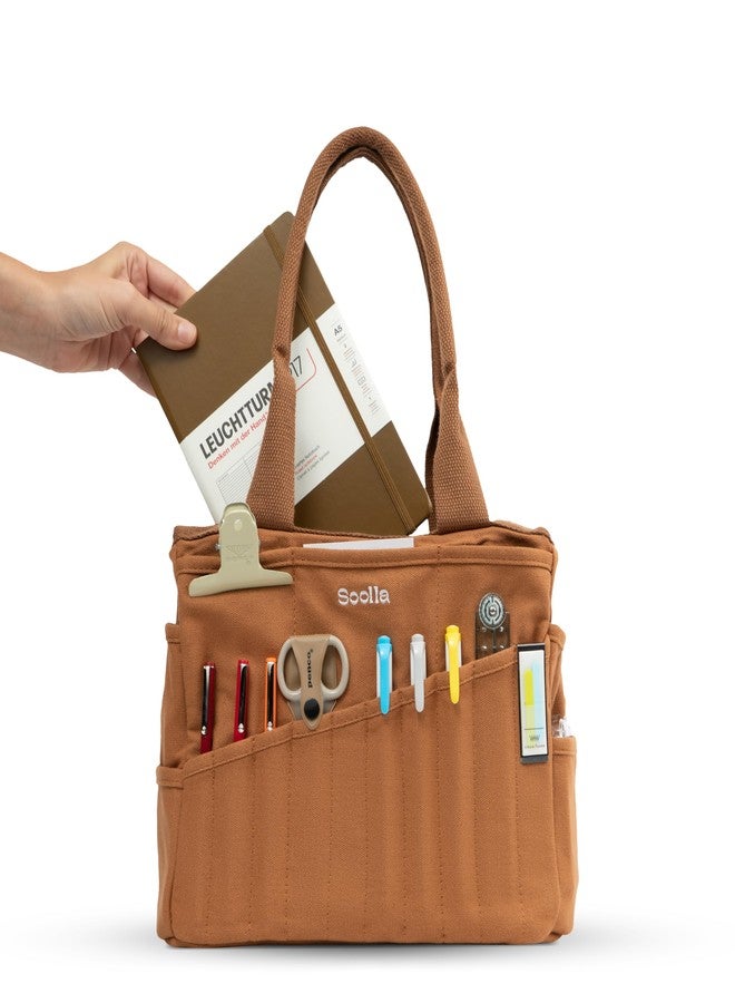 Soolla Studio Bag: Pottery Tool Bag & Art Supplies, Crochet Projects & Knitting Yarn Organizer, 25+ Colors, 30 Pockets, Artist Tote Caddy for Adults (Cinnamon) - Image 1