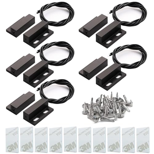 Gebildet 5pcs Recessed Wired Security Window Gate Contact Sensor Alarm Magnetic Reed Switch Black, Magnetic Door Sensor, Normally Closed Magnetic Switch - Image 1