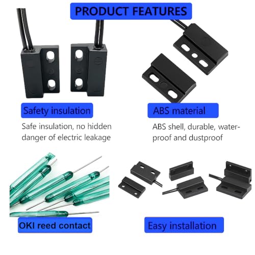 Gebildet 5pcs Recessed Wired Security Window Gate Contact Sensor Alarm Magnetic Reed Switch Black, Magnetic Door Sensor, Normally Closed Magnetic Switch - Image 4