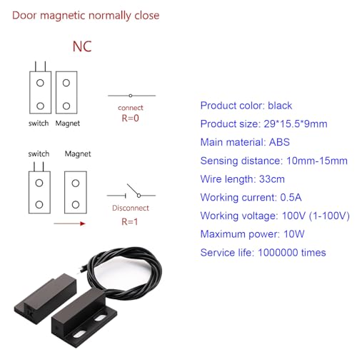 Gebildet 5pcs Recessed Wired Security Window Gate Contact Sensor Alarm Magnetic Reed Switch Black, Magnetic Door Sensor, Normally Closed Magnetic Switch - Image 2