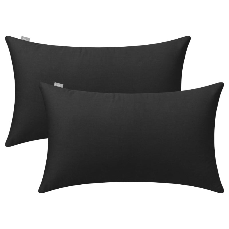 Thmyo 2 Pack 100% Cotton Lumbar Comfortable Solid Decorative Throw Pillow Case Rectangle Cushion Cover Pillowcase Sublimation Blank Pillow Covers DIY Throw Pillowcase(12x20 inch/30x50cm  Black) - Image 1