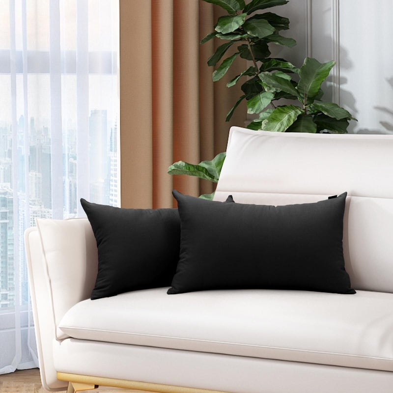 Thmyo 2 Pack 100% Cotton Lumbar Comfortable Solid Decorative Throw Pillow Case Rectangle Cushion Cover Pillowcase Sublimation Blank Pillow Covers DIY Throw Pillowcase(12x20 inch/30x50cm  Black) - Image 2