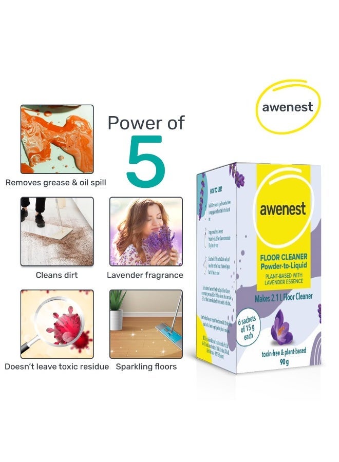 awenest No-Toxin, Plant Based Powder-to-Liquid Floor Cleaner | Makes 2.1 Liter | Lavender | No Ammonia, SLES | Natural, Organic, Biodegradable, Eco-Friendly, Herbal | Tough On Stains, Pet friendly - Image 3