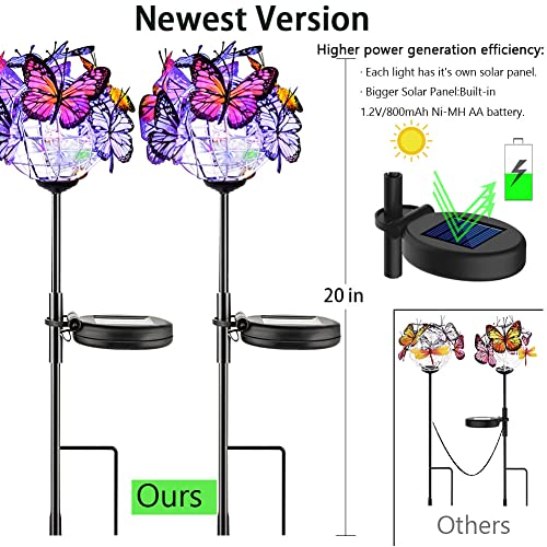Weepong Outdoor Solar Lights 2 Pack, Solar Garden Lights with 18 Butterflies Decoration Outdoor Lamps, Waterproof Butterfly Flower Lights for Patio Yard Lawn Garden Decor, Gifts for Mom Women - Image 3