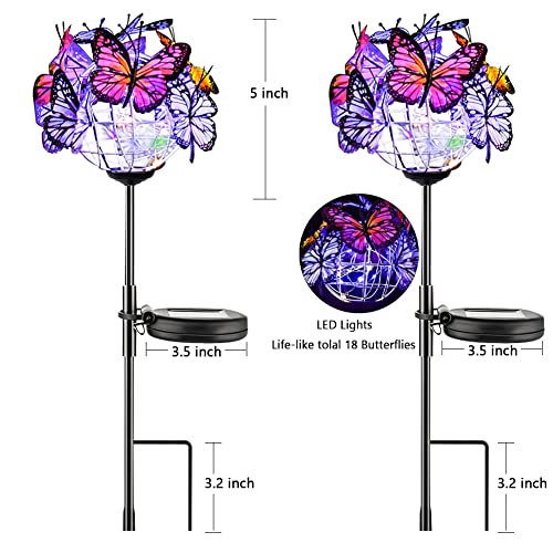 Weepong Outdoor Solar Lights 2 Pack, Solar Garden Lights with 18 Butterflies Decoration Outdoor Lamps, Waterproof Butterfly Flower Lights for Patio Yard Lawn Garden Decor, Gifts for Mom Women - Image 5