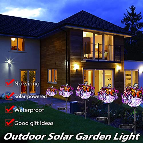 Weepong Outdoor Solar Lights 2 Pack, Solar Garden Lights with 18 Butterflies Decoration Outdoor Lamps, Waterproof Butterfly Flower Lights for Patio Yard Lawn Garden Decor, Gifts for Mom Women - Image 2