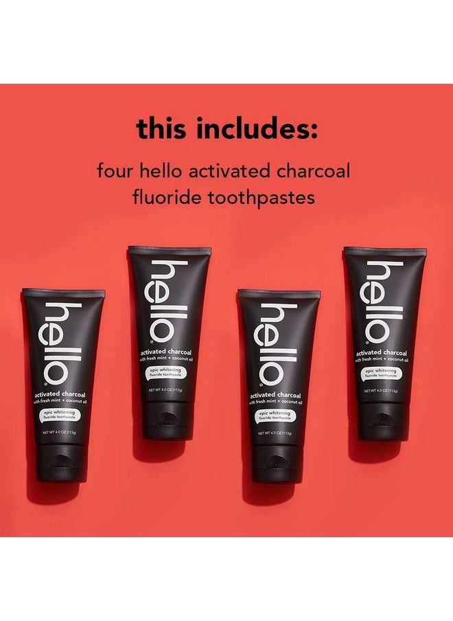 Hello Activated Charcoal Epic Teeth Whitening Fluoride Toothpaste Fresh Mint And Coconut Oil Vegan Sls Free Gluten Free And Peroxide Free 4 Ounce (Pack Of 4)  - Image 2