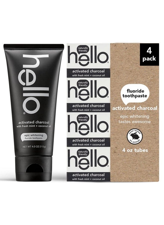 Hello Activated Charcoal Epic Teeth Whitening Fluoride Toothpaste Fresh Mint And Coconut Oil Vegan Sls Free Gluten Free And Peroxide Free 4 Ounce (Pack Of 4)  - Image 1