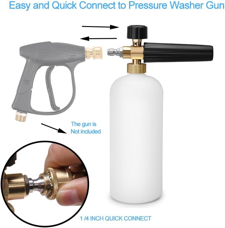 Geichan 2-in-1 Snow Foam Lance Foam Cannon Compatible for Karcher K Series K2 K3 K4 K5 K6 K7 Pressure Washer,1L Adjustable 1/4" Quick Release Snow Foam Lance Gun Soap Dispenser Bottle Spray Nozzle Various size alternatives - Image 3