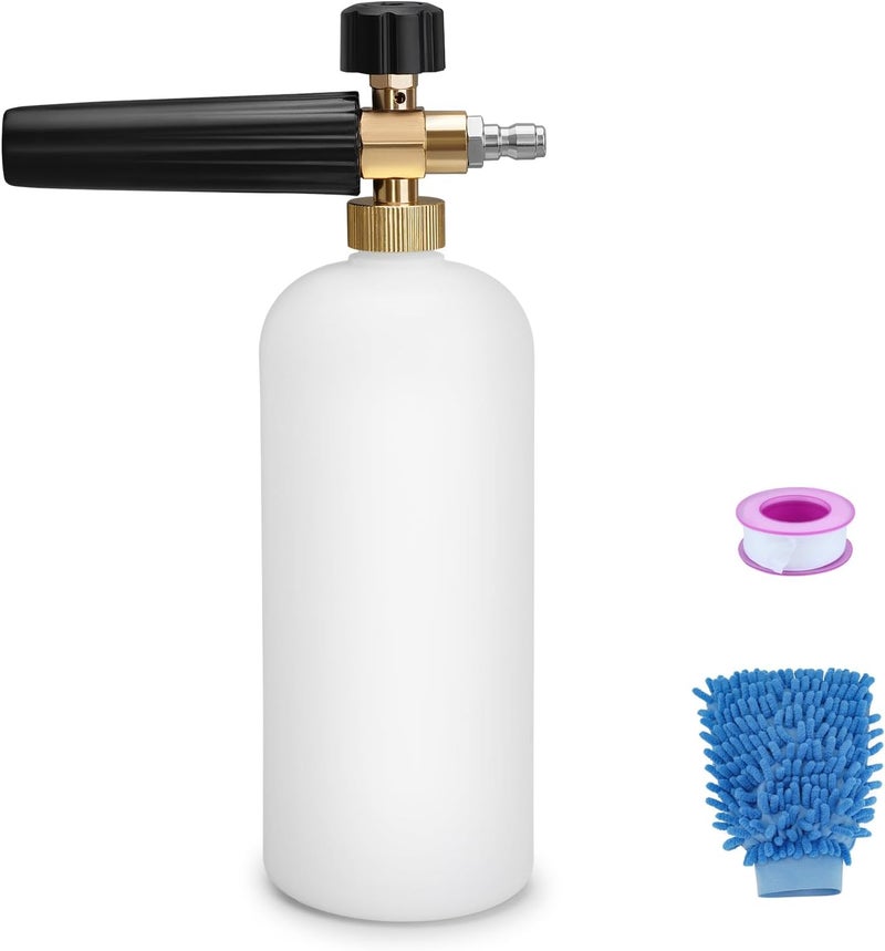 Geichan 2-in-1 Snow Foam Lance Foam Cannon Compatible for Karcher K Series K2 K3 K4 K5 K6 K7 Pressure Washer,1L Adjustable 1/4" Quick Release Snow Foam Lance Gun Soap Dispenser Bottle Spray Nozzle Various size alternatives - Image 1