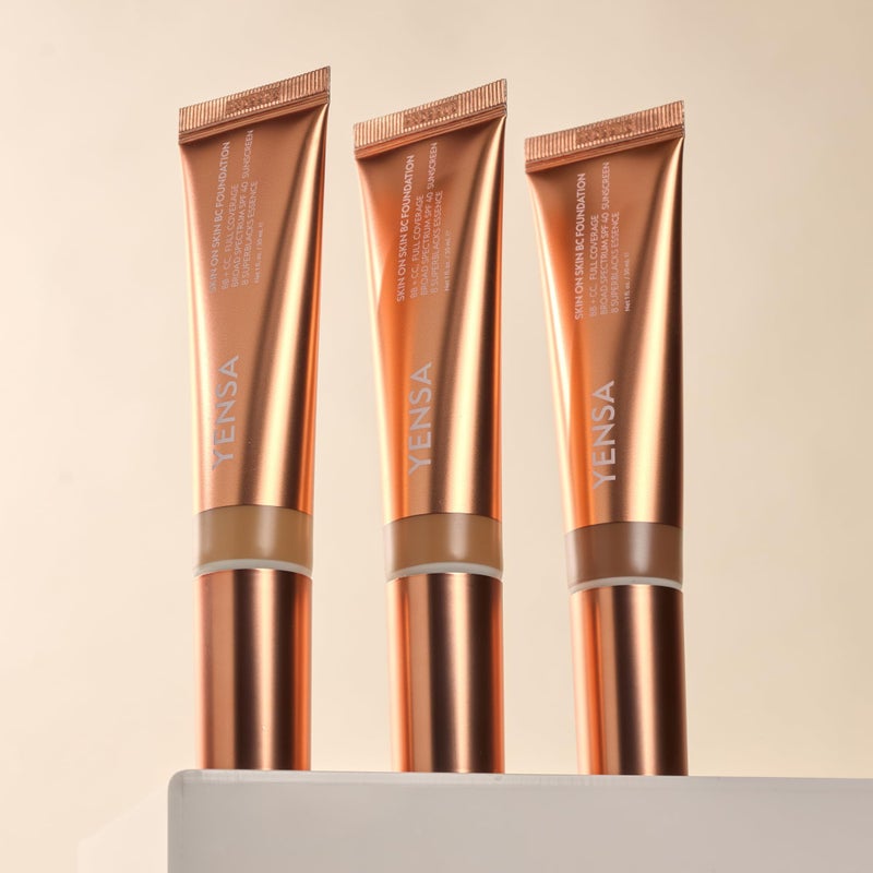 YENSA Skin on Skin BC Foundation Makeup - CC, BB Cream & Full Coverage Foundation-In-One - Buildable, Radiant Finish with SPF 40, Hyaluronic Acid, Peptides & 8 SuperBlacks - Tan Golden (1 oz) - Image 2