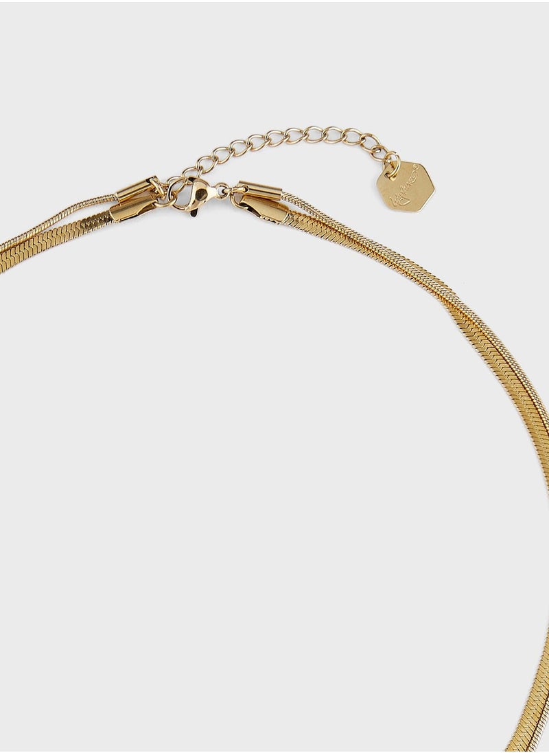 Lady Mauve - LAYANA DOUBLE SNAKE OPEN CIRCLE PENDANT NECKLACE - Image 1