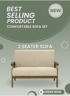 AFT Grand Mid-Century Retreat: A 4-Piece Solid Wood Sofa Set with Plush Beige Upholstery and Coordinating Center Table for Elevated Living. Beige / Brown (Arfan)  - Image 3