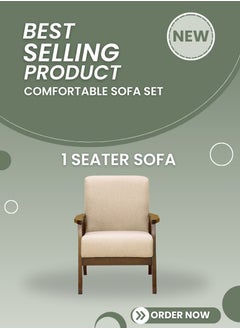 AFT Grand Mid-Century Retreat: A 4-Piece Solid Wood Sofa Set with Plush Beige Upholstery and Coordinating Center Table for Elevated Living. Beige / Brown (Arfan)  - Image 4