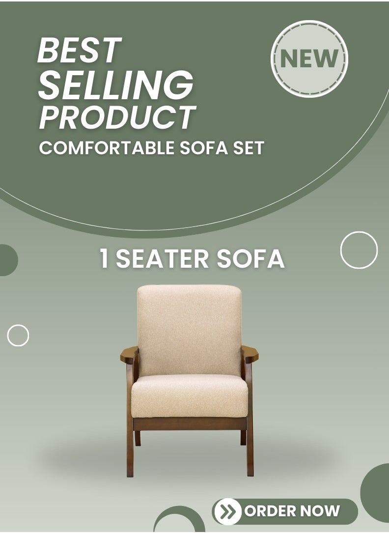 AFT Grand Mid-Century Retreat: A 4-Piece Solid Wood Sofa Set with Plush Beige Upholstery and Coordinating Center Table for Elevated Living. Beige / Brown (Arfan)  - Image 4