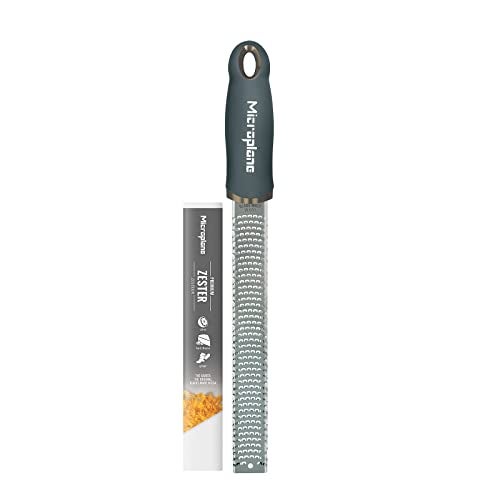 Microplane Zester Grater in After Dark Grey for Citrus Fruits Hard Cheese Ginger Chocolate and Nutmeg with Fine Stainless Steel Blade  Made in USA