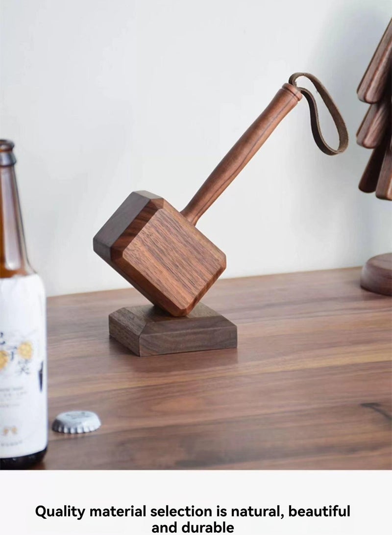 M MIAOYAN Thor Hammer Style Bottle Opener | Creative Wooden Magnetic Cap Remover for Home Use & Gifts - Image 3