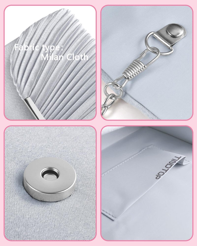 TINDTOP Clutch Purses for Women Evening Handbags for Formal Wedding Party Cocktail Prom Crossbody Shoulder Envelope Bag (Silver) - Image 5