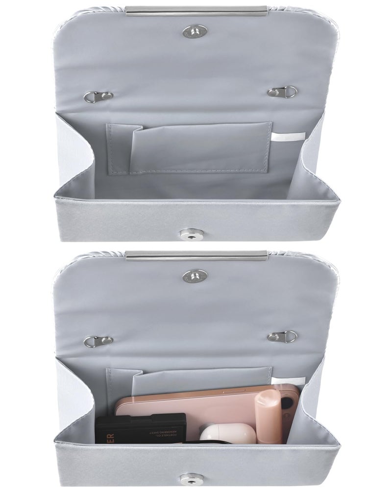 TINDTOP Clutch Purses for Women Evening Handbags for Formal Wedding Party Cocktail Prom Crossbody Shoulder Envelope Bag (Silver) - Image 2