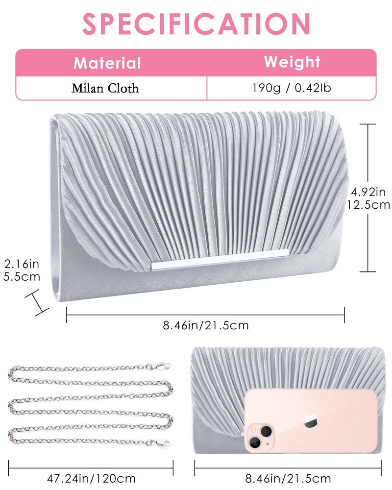 TINDTOP Clutch Purses for Women Evening Handbags for Formal Wedding Party Cocktail Prom Crossbody Shoulder Envelope Bag (Silver) - Image 4