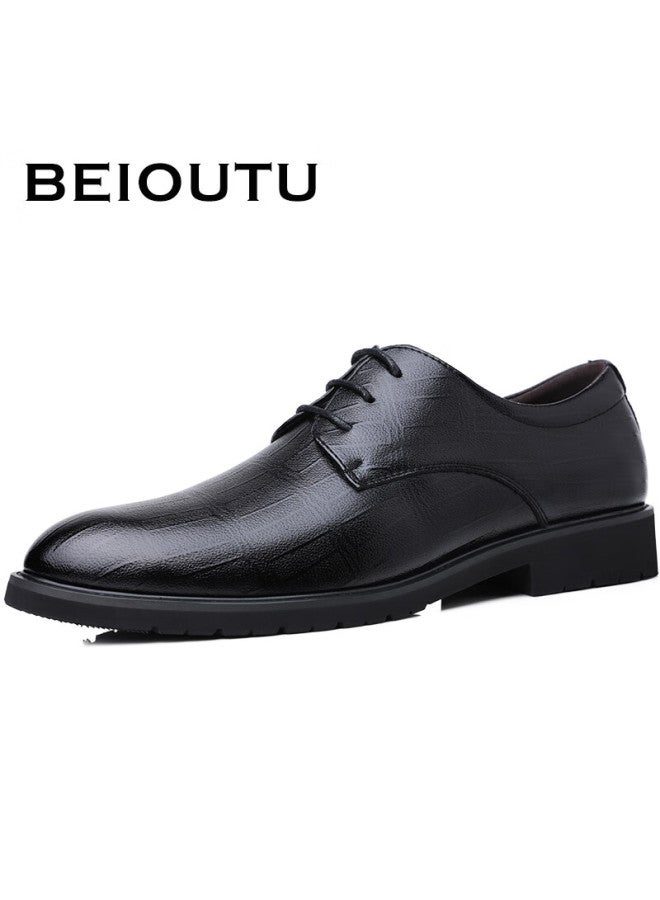 Beioutu Men's Leather Shoes, Formal Business Casual Shoes, Comfortable Lace-up Wedding Shoes For Office, 1781 Black, Size 41 - Image 4