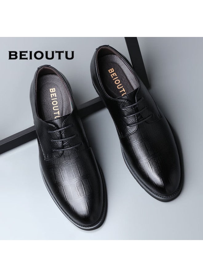 Beioutu Men's Leather Shoes, Formal Business Casual Shoes, Comfortable Lace-up Wedding Shoes For Office, 1781 Black, Size 41 - Image 1
