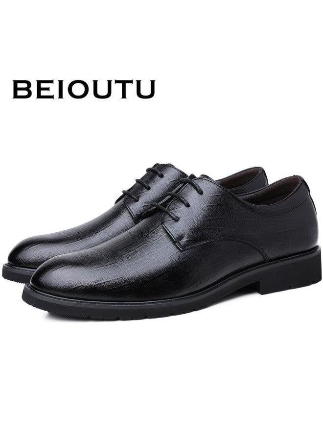 Beioutu Men's Leather Shoes, Formal Business Casual Shoes, Comfortable Lace-up Wedding Shoes For Office, 1781 Black, Size 41 - Image 5