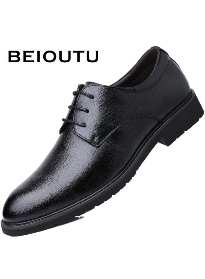 Beioutu Men's Leather Shoes, Formal Business Casual Shoes, Comfortable Lace-up Wedding Shoes For Office, 1781 Black, Size 41 - Image 2
