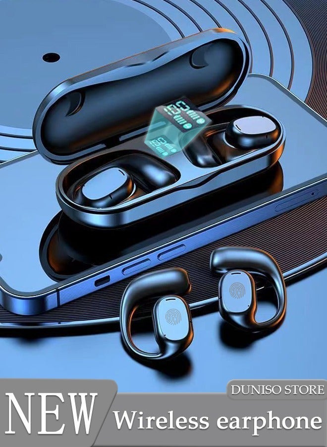 DUNISO Wireless Headphones Bluetooth Ear Clip Waterproof Earphones Open Ear with Mic Wireless Charging Case LED Power Display and Touch Control for Running Sport Gym - Image 1