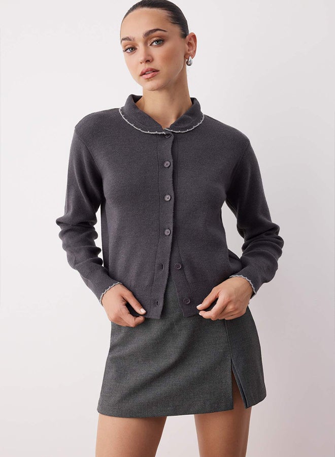 trendyol Anthracite Wool Baby Collar Soft Textured Knitwear Cardigan - Image 1