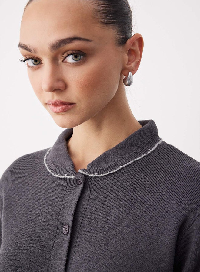 trendyol Anthracite Wool Baby Collar Soft Textured Knitwear Cardigan - Image 3