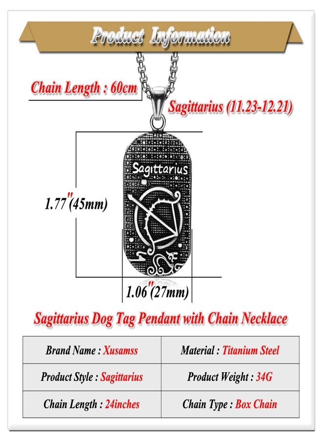 Xusamss Punk Rock Titanium Steel Twelve Constellation Dog Tag Pendant Crystal Necklace,24" Box Chain - Image 2