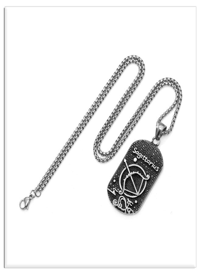 Xusamss Punk Rock Titanium Steel Twelve Constellation Dog Tag Pendant Crystal Necklace,24" Box Chain - Image 5