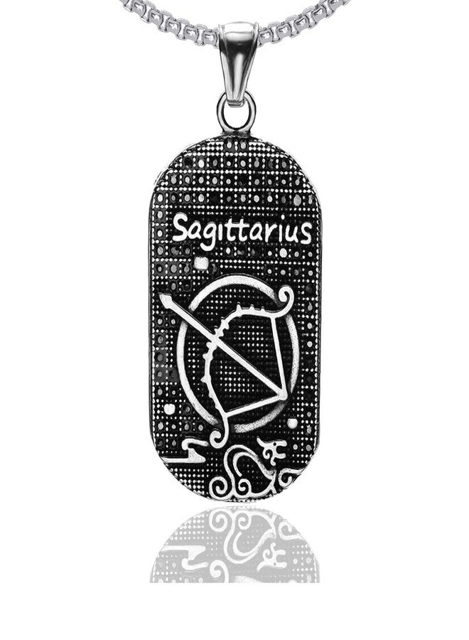 Xusamss Punk Rock Titanium Steel Twelve Constellation Dog Tag Pendant Crystal Necklace,24" Box Chain - Image 1