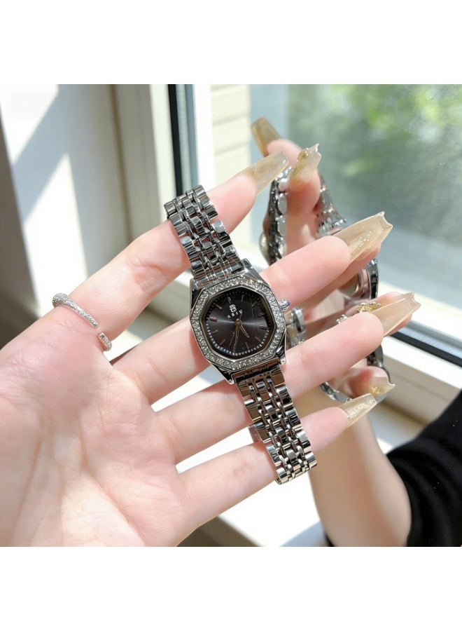 ABIU Ladies Stainless Steel Waterproof Watch with Diamond-Studded Dial, Exquisite and Luxurious Design  24mm Black - Image 5